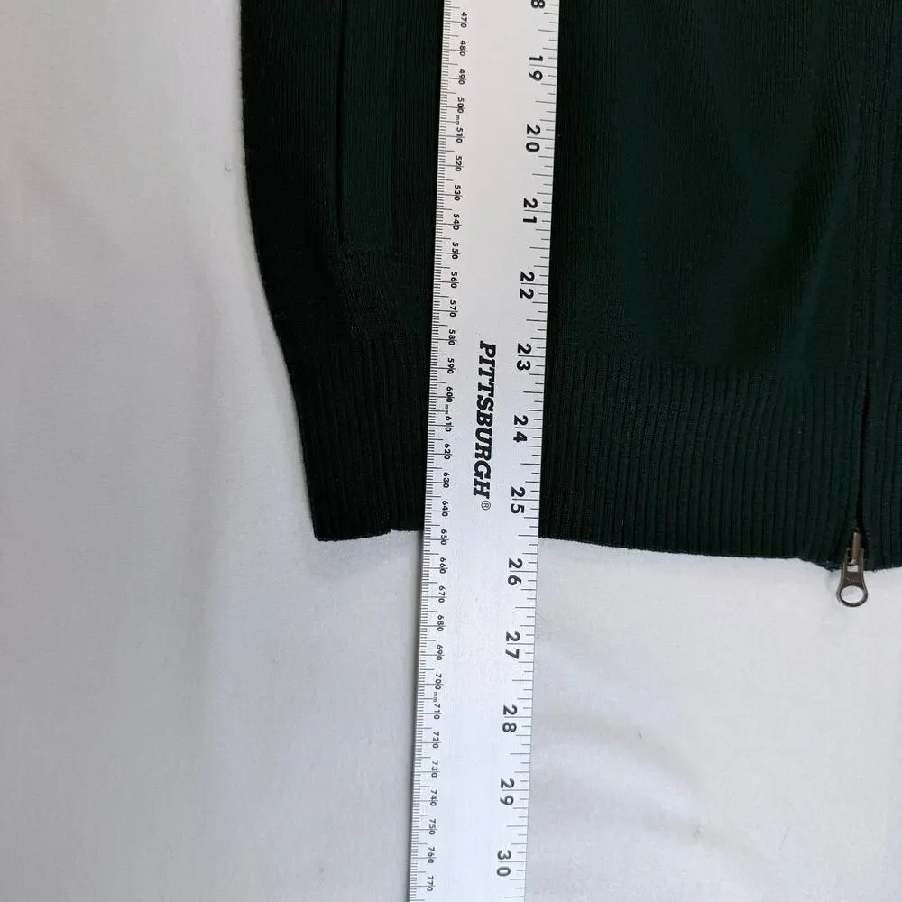 Polo Ralph Lauren Mens Large 100% Merino Wool 2 Way Full Zip Sweater Dark Green